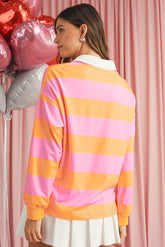 Yellow Colorblock Button Collared Sweatshirt
